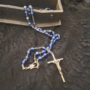 Blue Glass Bead Rosary